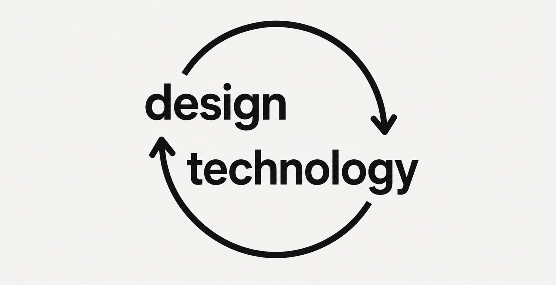 Ticket Design illustration showing the continuous relationship between design and technology through circular arrows, representing an integrated product design and engineering process